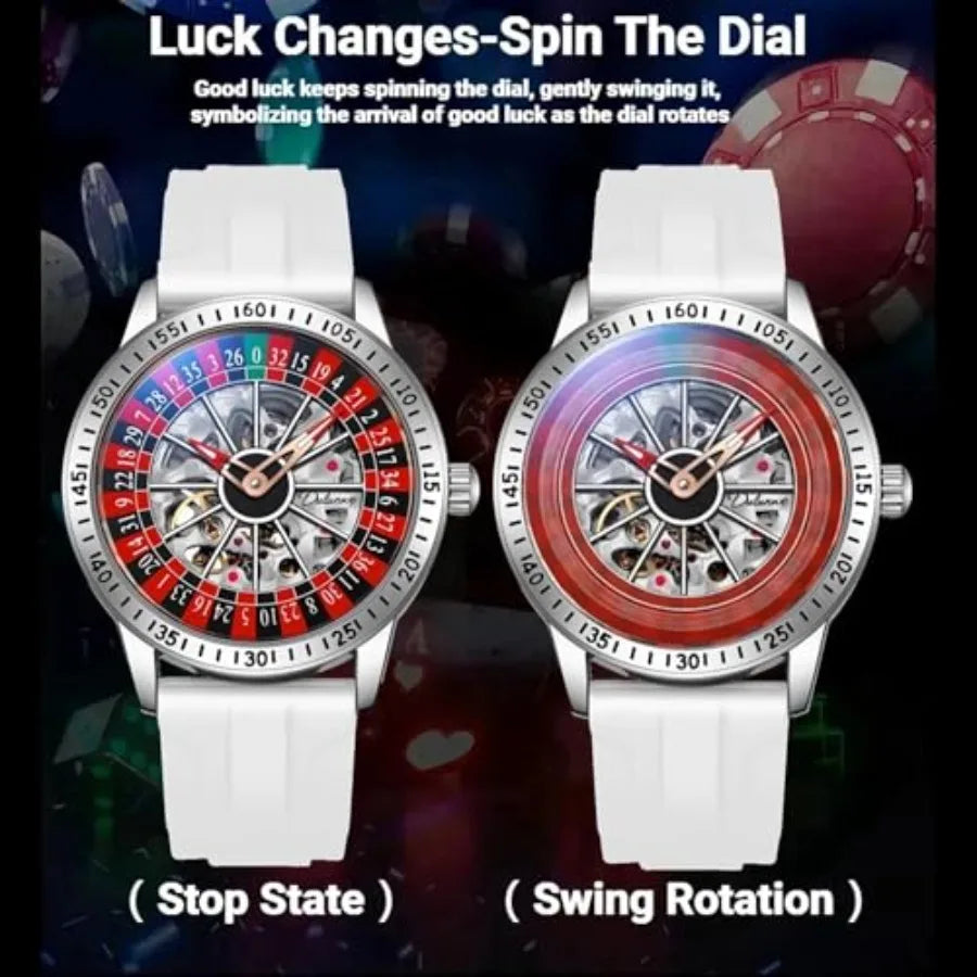 Roulette Wheel Men's Watches Automatic Mechanical Watch for Men Swinging Rotary Dial Design Hollow Skeleton Watches Stainless S