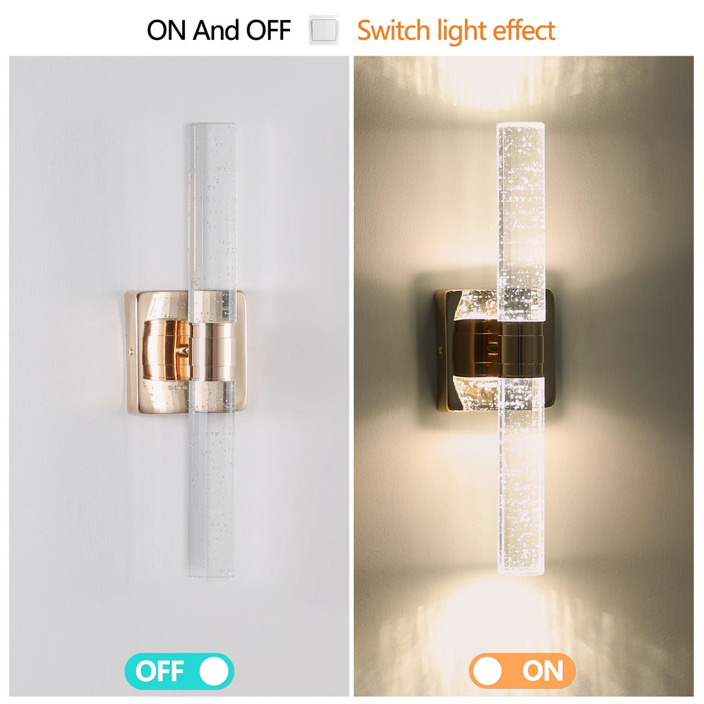 ARLGSITE 2-Light Contemporary Crystal Wall Light, Gold Plating Finish with Bubble Crystal, Sconce Modern Indoor Lighting Fixture