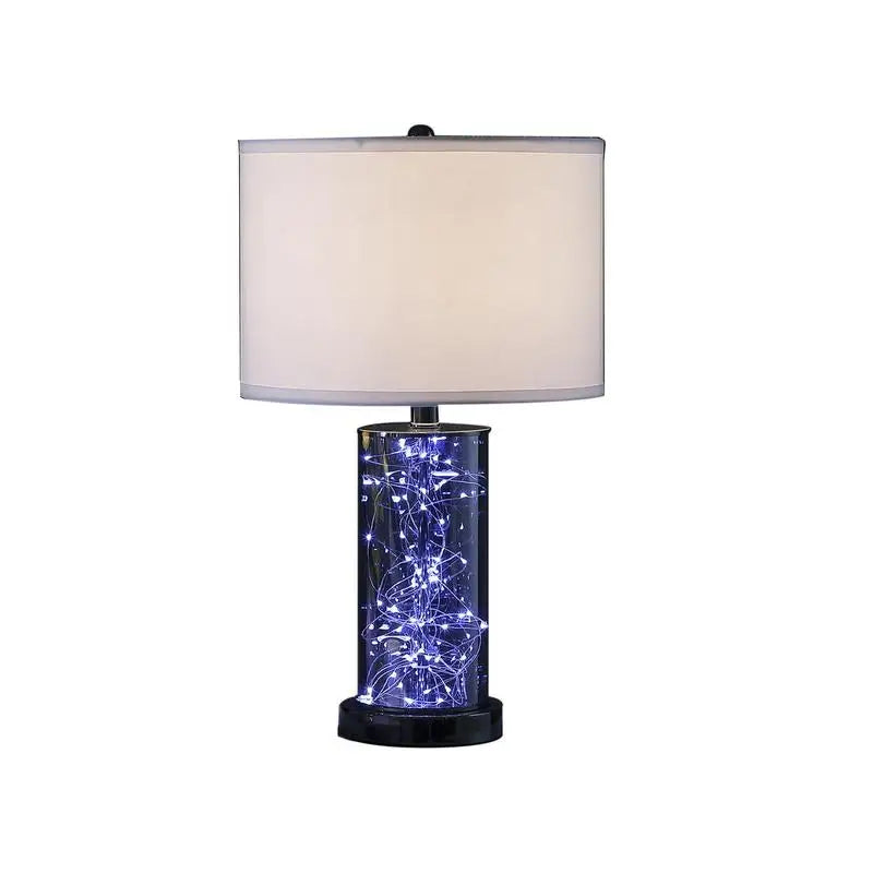 21.25" LED Night Light Mid-Century Glass Black Chrome Table Lamp - Stylish and Modern Home Lighting Fixture for Living Room,