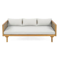 3 Seater Sofa Acacia Wood Outdoor Daybed Convertible Bed with Rattan Arm Cushion Pillow for Patio Garden