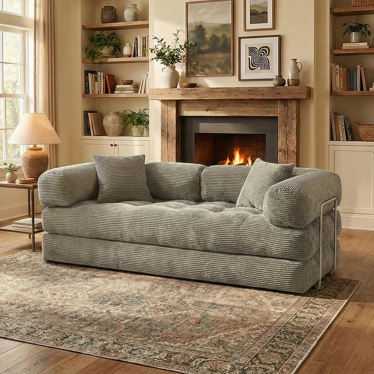 Queen Size Futon Sofa Bed 79' Convertible Couch 4-in-1 Folding Corduroy Boneless Sleeper Loveseat for Living Room