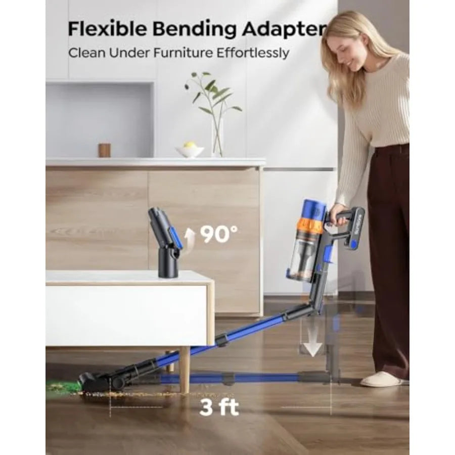Cordless Vacuum Cleaner 650W 55KPa 70Mins Stick Vacuum with Bendable Wand 3.3ft Hose Auto Mode Self-Standing Aromatherapy V-Sha