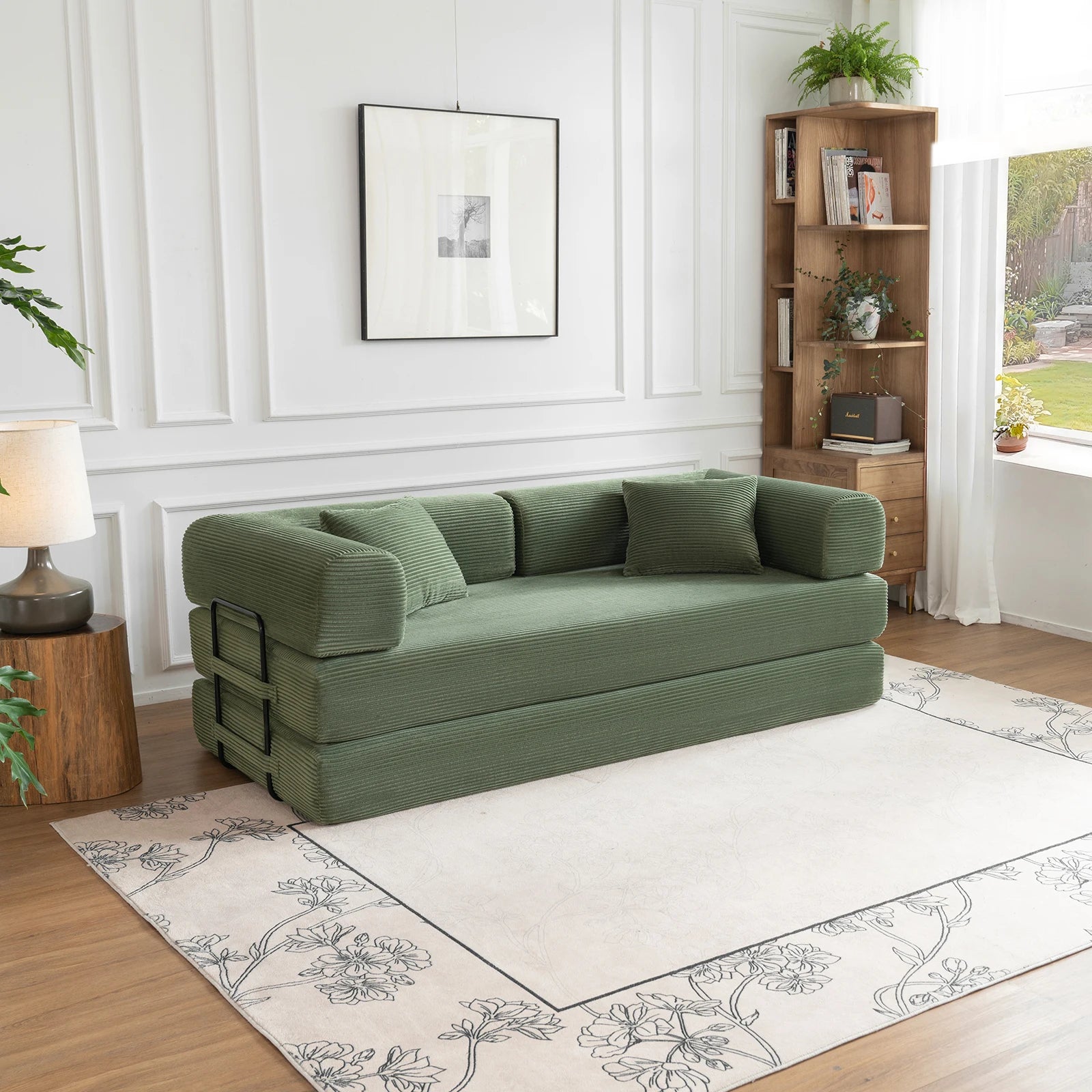 79" Convertible Sofa Bed with Fixed-Shape Frame, Modular Corduroy Sleeper Sofa, Folding Mattress Couch for Small Spaces