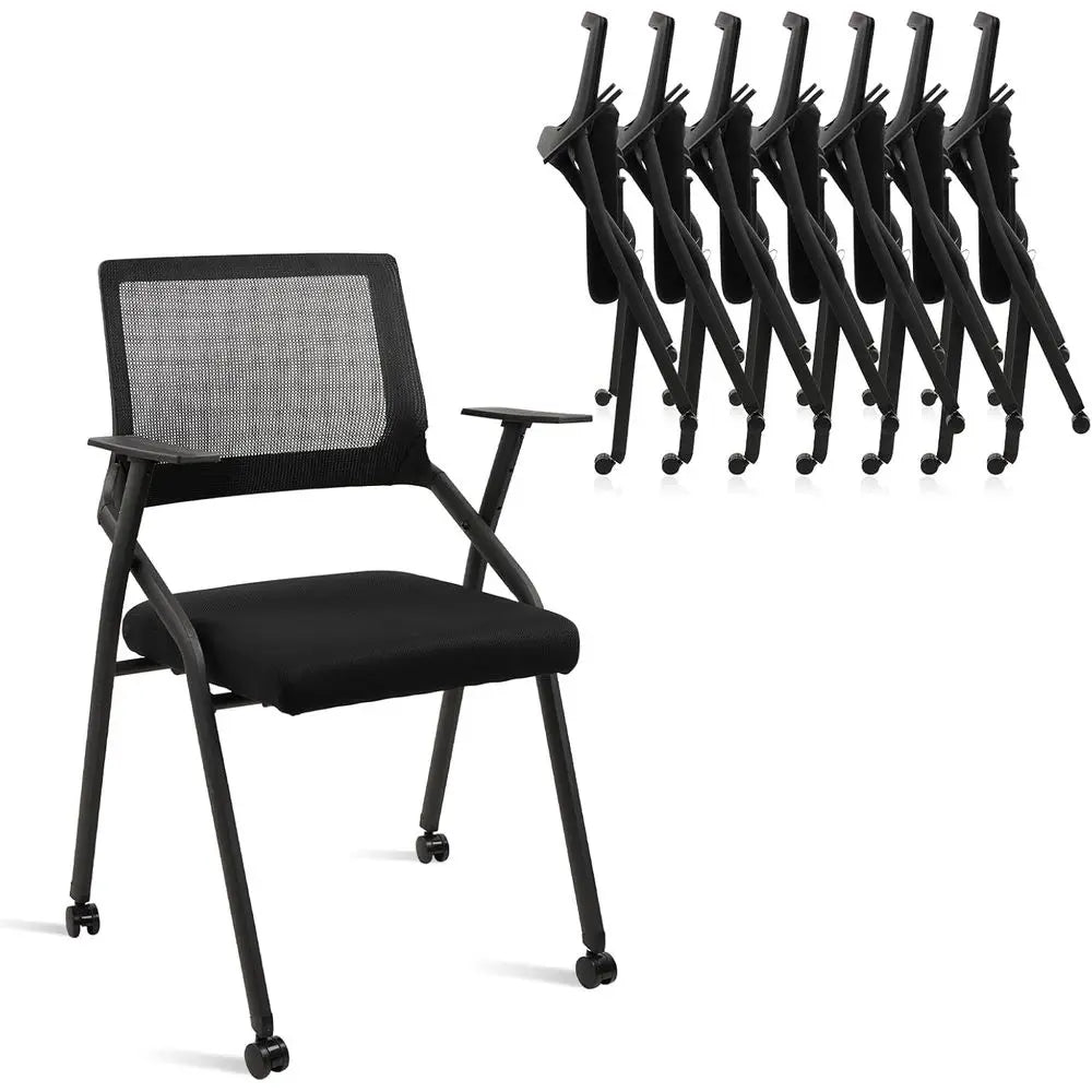 Stackable Ergonomic Conference Chairs, Mesh Office Chairs with Arms and Wheels, Suitable for Lobby, Church, School, and Training
