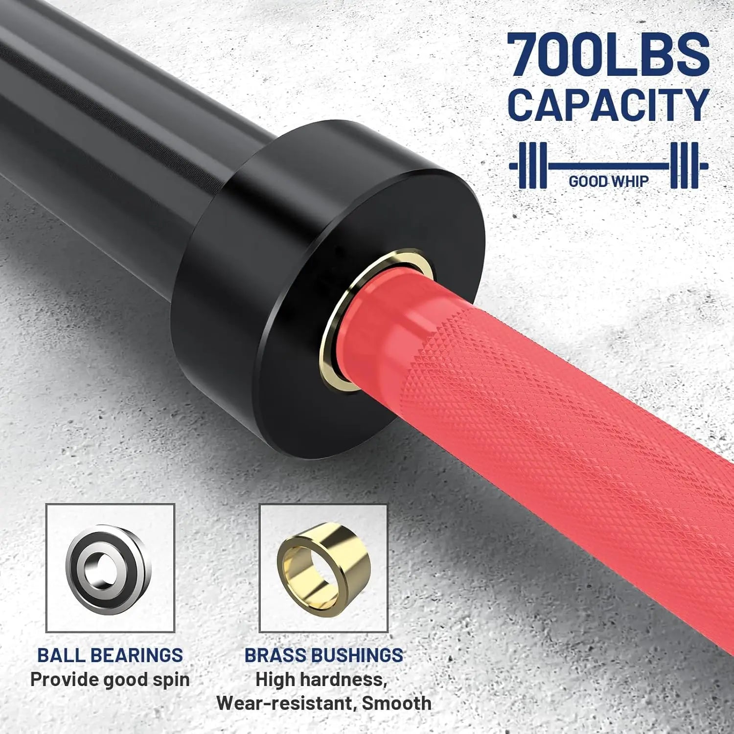 7ft Barbell 20KG Bar Load 700lbs Capacity Available Men's Barbell with Hard Chrome Sleeves for 2" Plates, 2 Inch Barbell Bar for