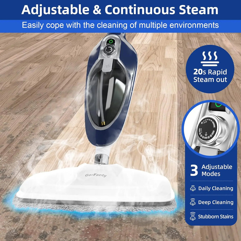 10-in-1 Steam Mop and Handheld Cleaner for All Floors with 11 Accessories, Blue