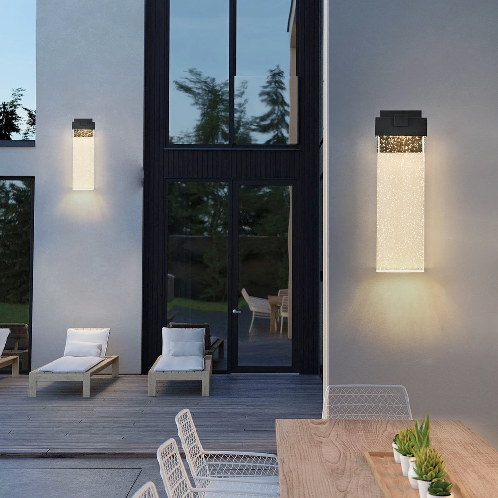 ARLGSITE Modern Outdoor Wall Light Fixture, Weatherproof LED Wall Sconce with Bubble Crystal, Black Finish, Up and Down Lighting