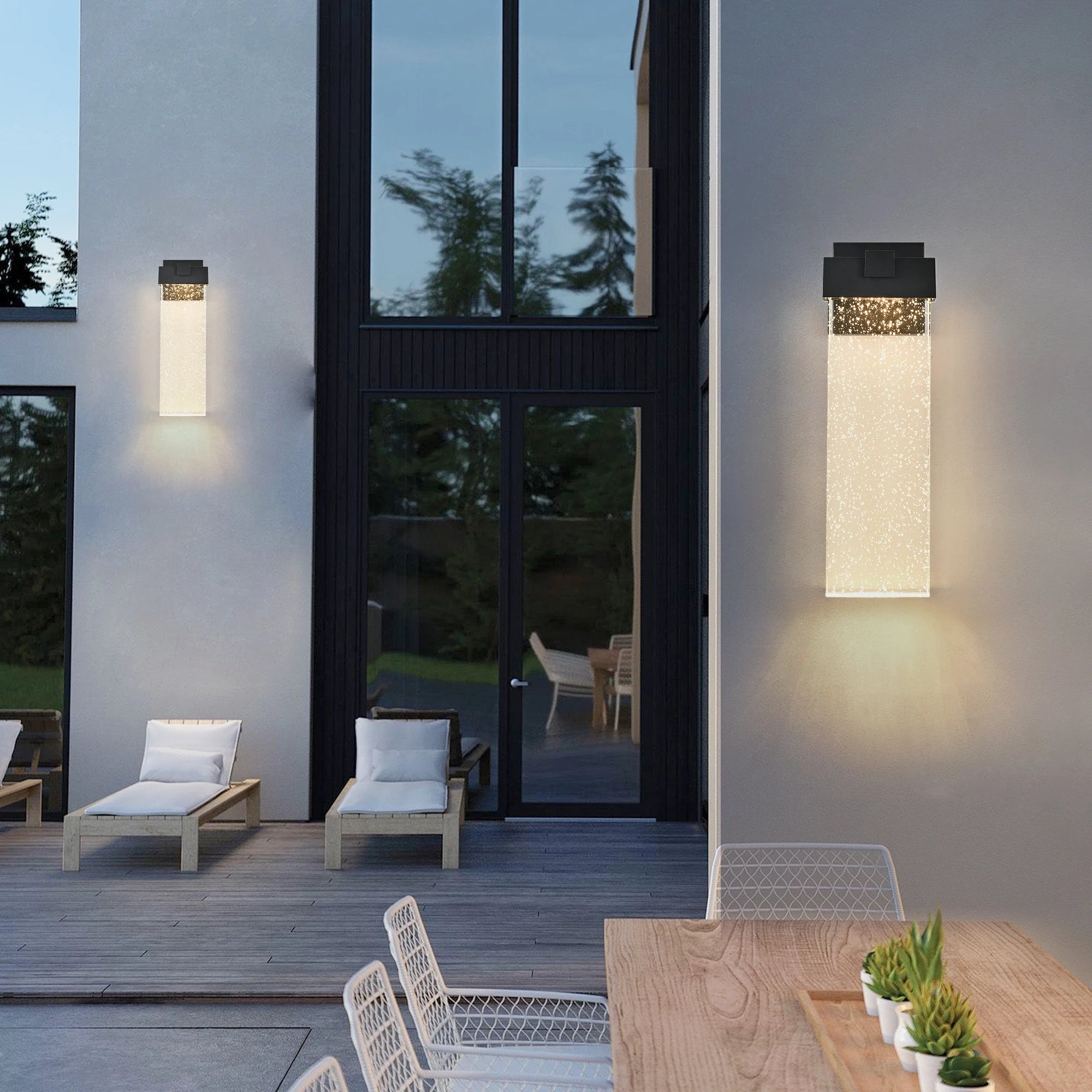 ARLGSITE Modern Outdoor Wall Light Fixture, Weatherproof LED Wall Sconce with Bubble Crystal, Black Finish, Up and Down Lighting