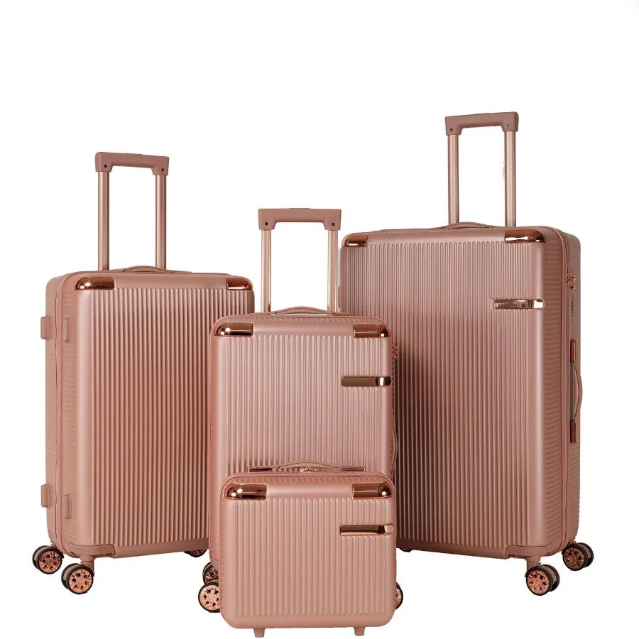 4-piece hard luggage set for travel: polycarbonate, black, 360 dual-rotating wheels, TSA password lock, ultra-lightweight and p