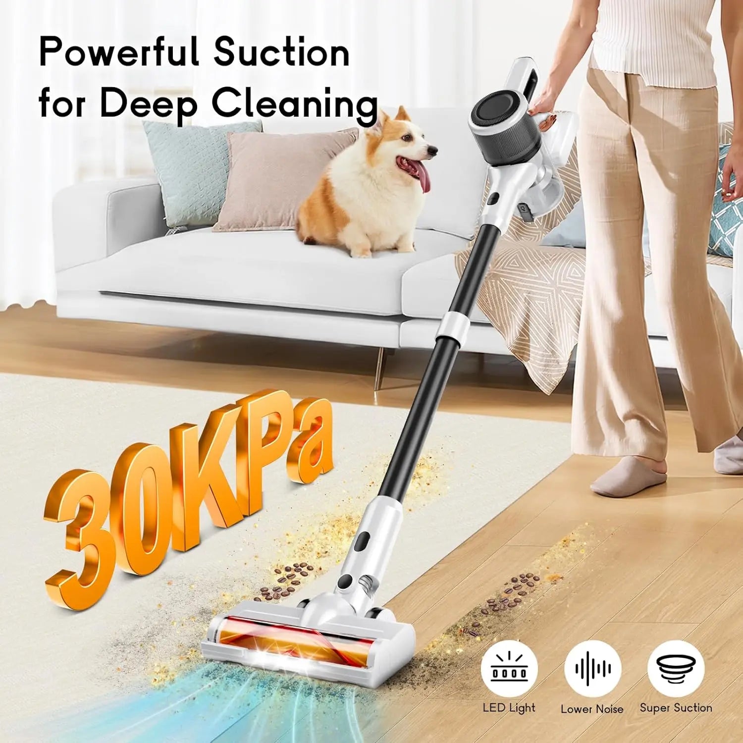 8-in-1 Cordless Stick Vacuum Cleaner, 45Mins Runtime, Powerful Suction for Hardwood Floors, Carpets, and Pet Hair