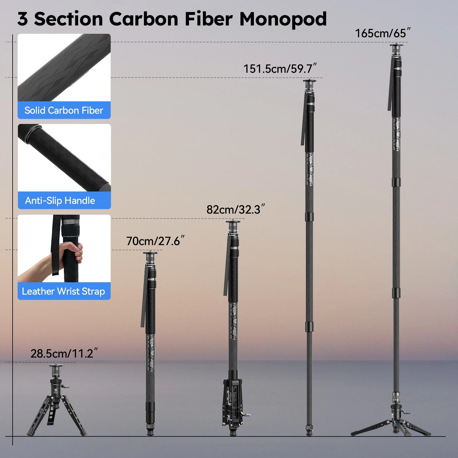 SIRUI SVM-165P 1.65M Carbon Fiber Tripod Monopod Portable Tabletop Travel Tripid With Pedal 10kg For Video Action DSLRs Camera