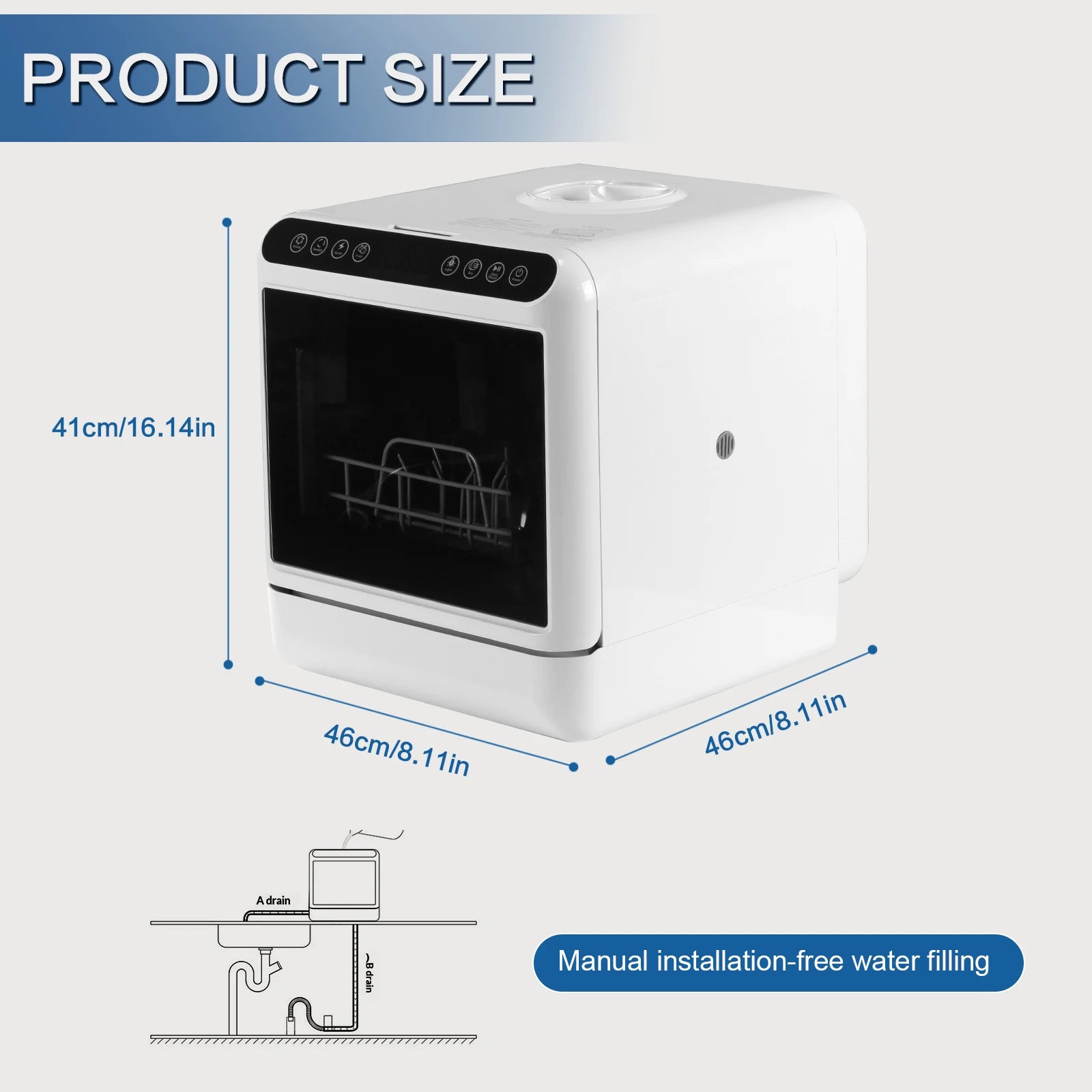 Portable Dishwasher with 6L Built-in Water Tank Automatic Dishwasher 360° Dual Spray High-Temp& Air-Dry Function for Apartments