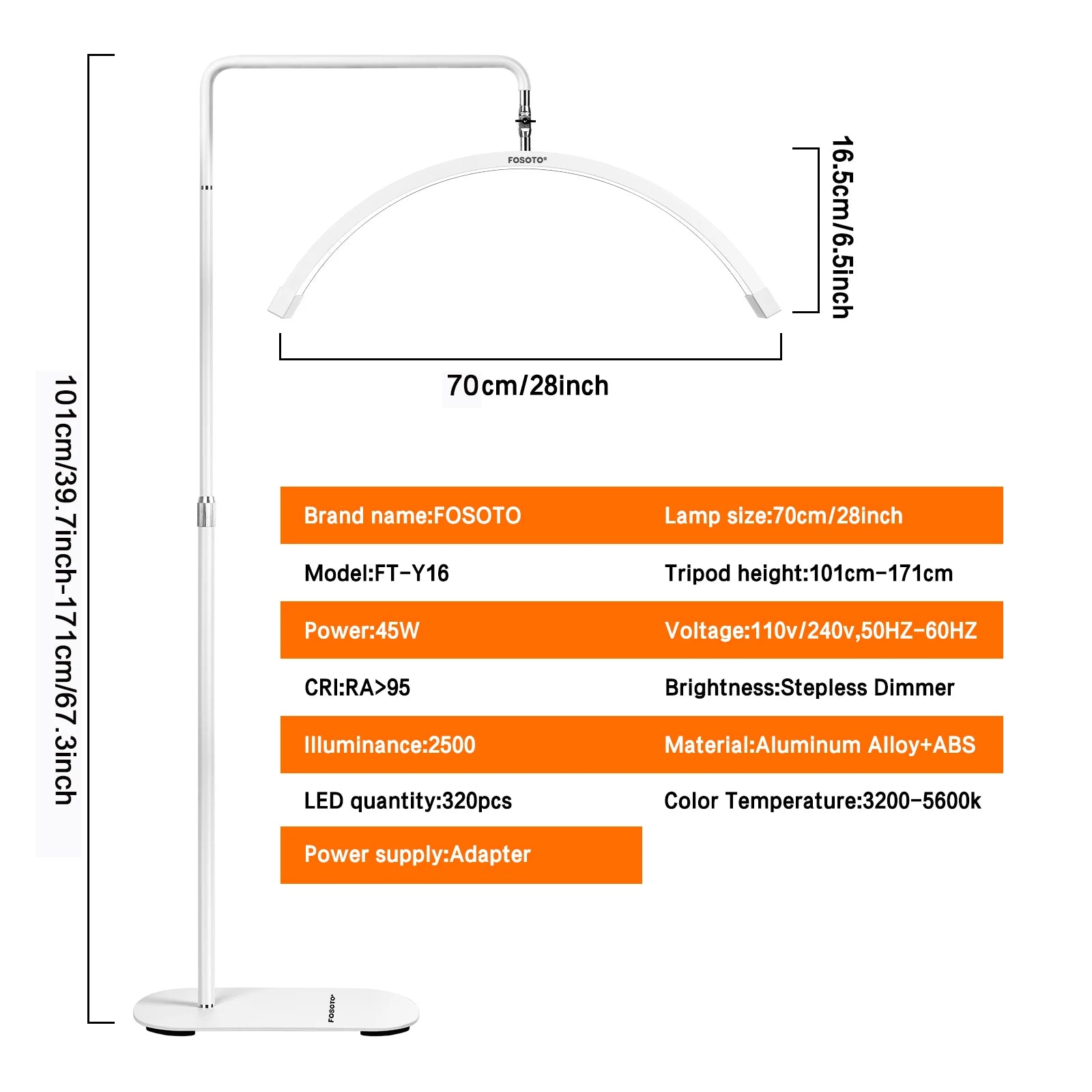 Fosoto Multi-directional Ring Light Lamp Half Moon Light For Eyelash Tattoo Salon Photography Live Streaming Studio Video Record