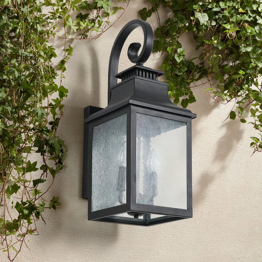 23 in Outdoor wall light fixture made of black metal transparent frosted glass, suitable for porch, terrace, garage, garden