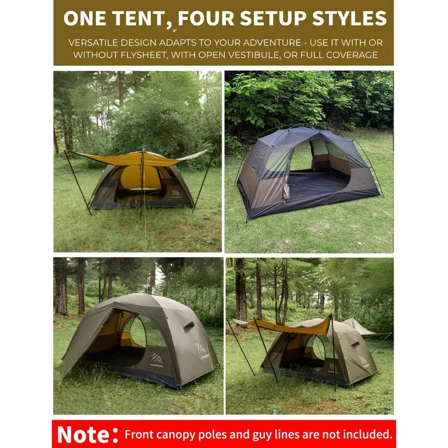 2 Person Ultra Large Capacity Camping Tent Made of 20D Nylon with PU3000mm Waterproofing Lightweight Free Standing Design for 3