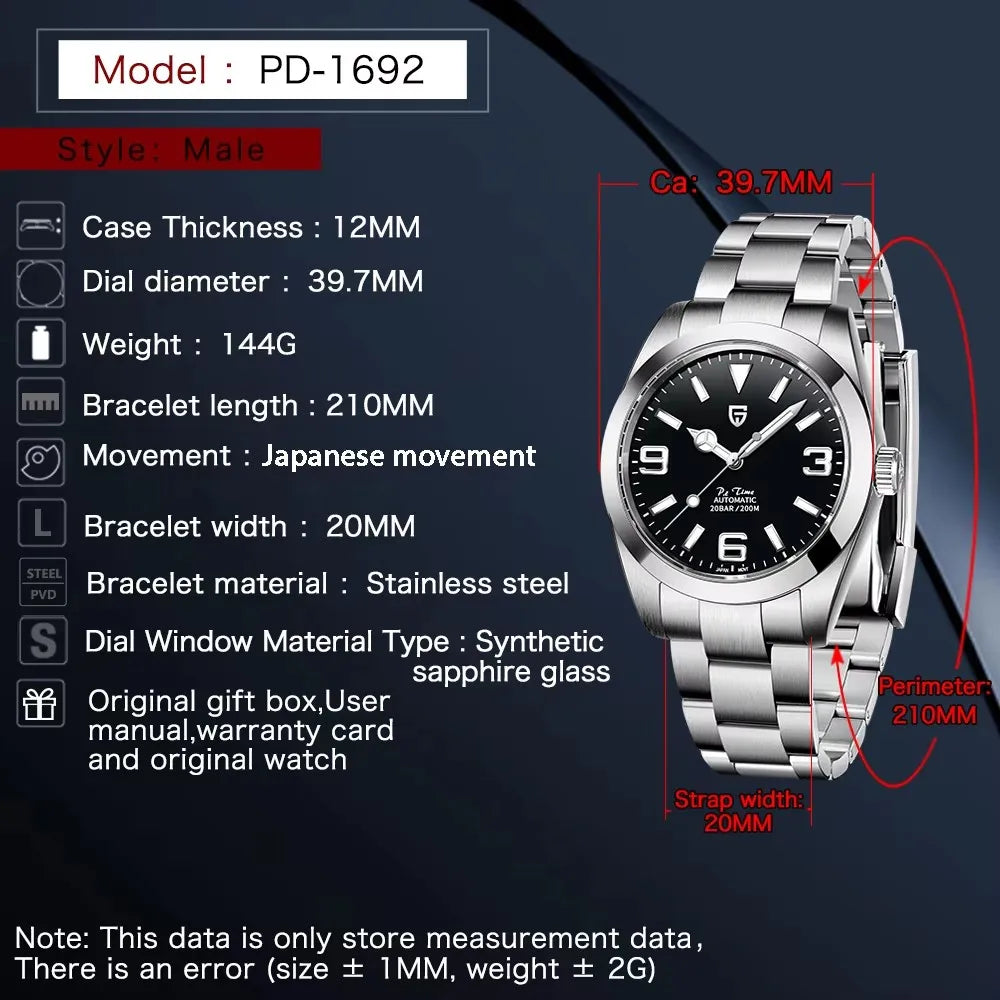 PAGANI DESIGN 40MM Air King Men Automatic Mechanical Watch Luxury Sapphire Glass Stainless Steel AR Coating Watches for men gift