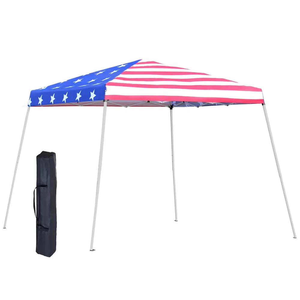 Outsunny Slant Leg Beach Canopy Tent, Patriotic American Flag Top Waterproof Portable Outdoor Sun Shelter
