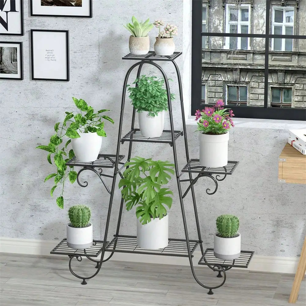 7 Pot Metal Plant Stand Garden Flower Shelves Outdoor Indoor Wrought Iron New