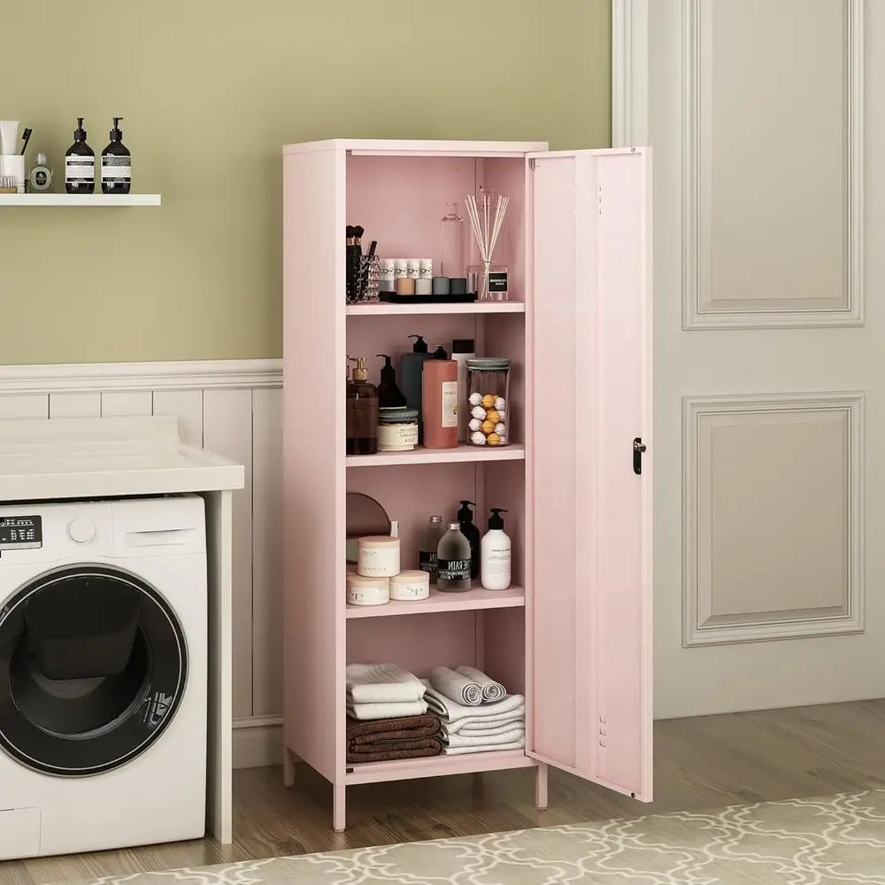 3-Shelf Steel Locker Cabinet, 59.06 Tall for Home, School, Office (Pink)