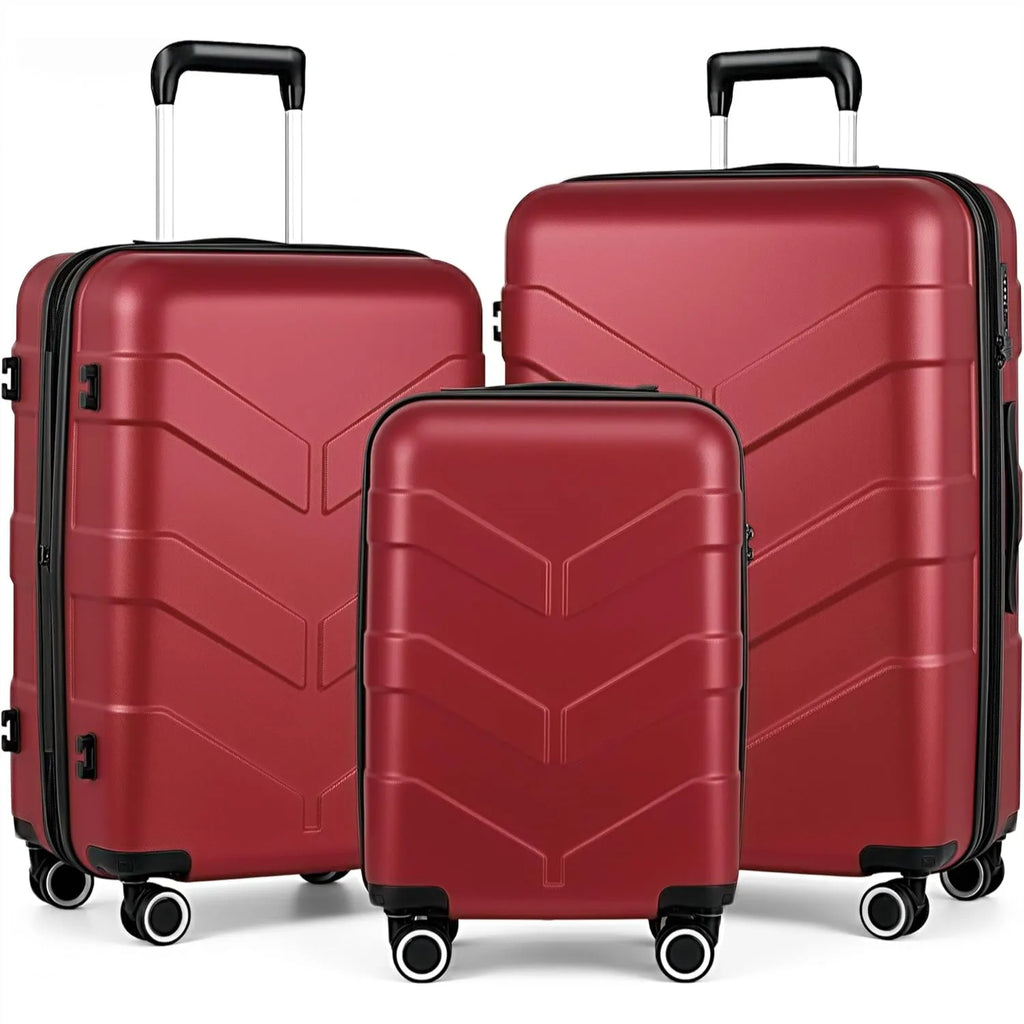 3 Piece Hardside Luggage Set with Spinner Wheels, TSA Lock, Expandable Lightweight Travel Suitcase for Women, Burgundy
