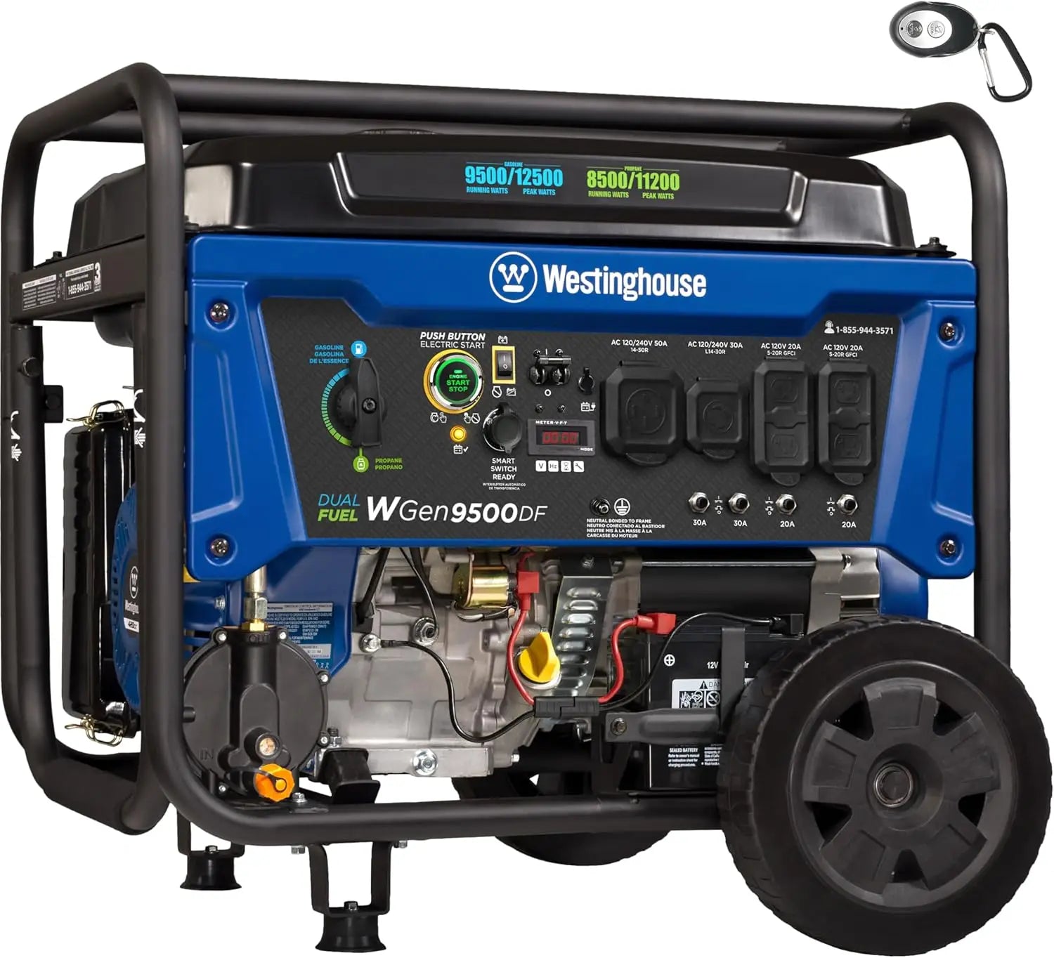 12500W Dual Fuel Portable Generator with Remote Start, Transfer Switch Ready for Home Backup