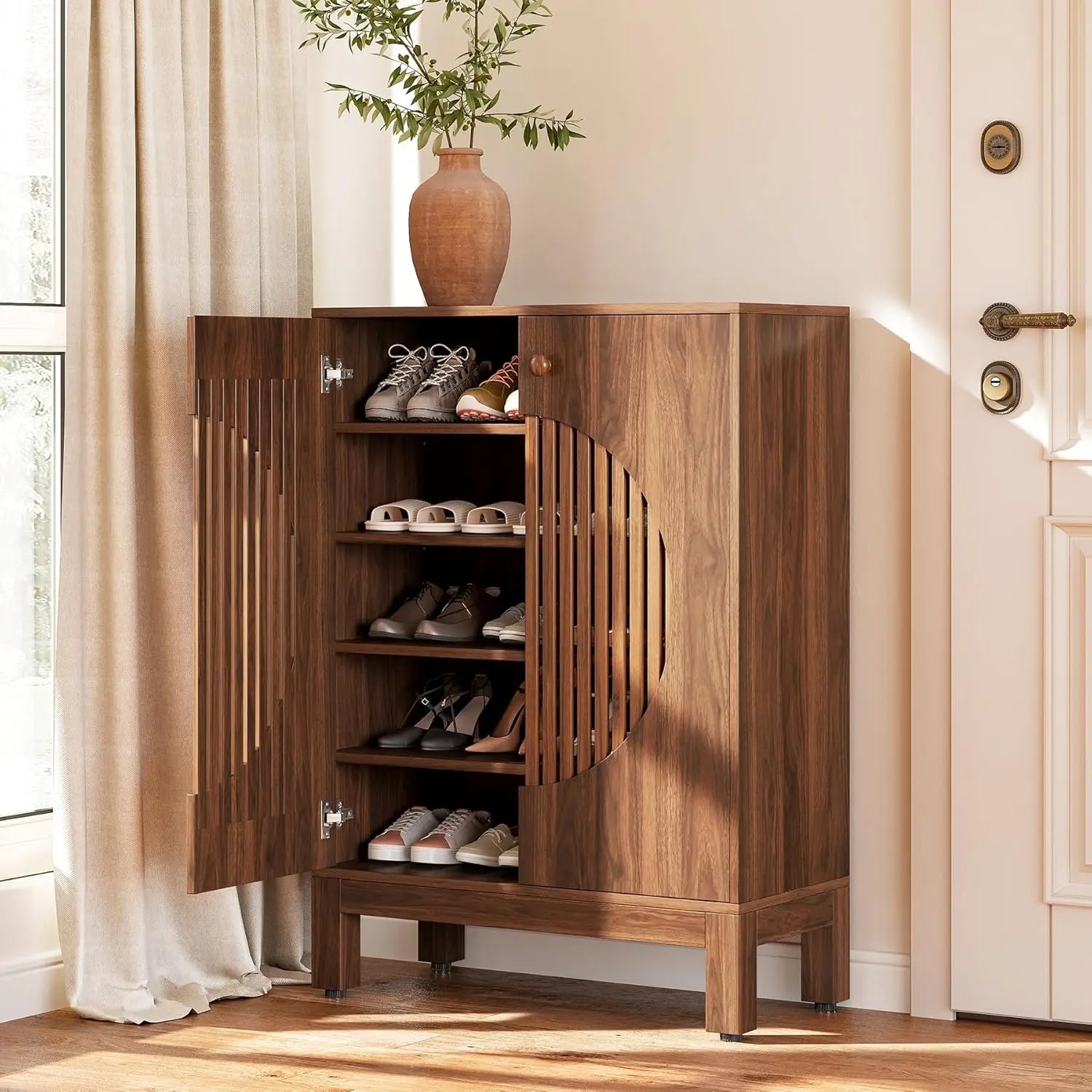 LITTLE TREE 5-Tier Shoe Cabinet, Adjustable Height Shelves, 39.8" Tall Farmhouse Style Shoe Organizer for Living Room, Entryway