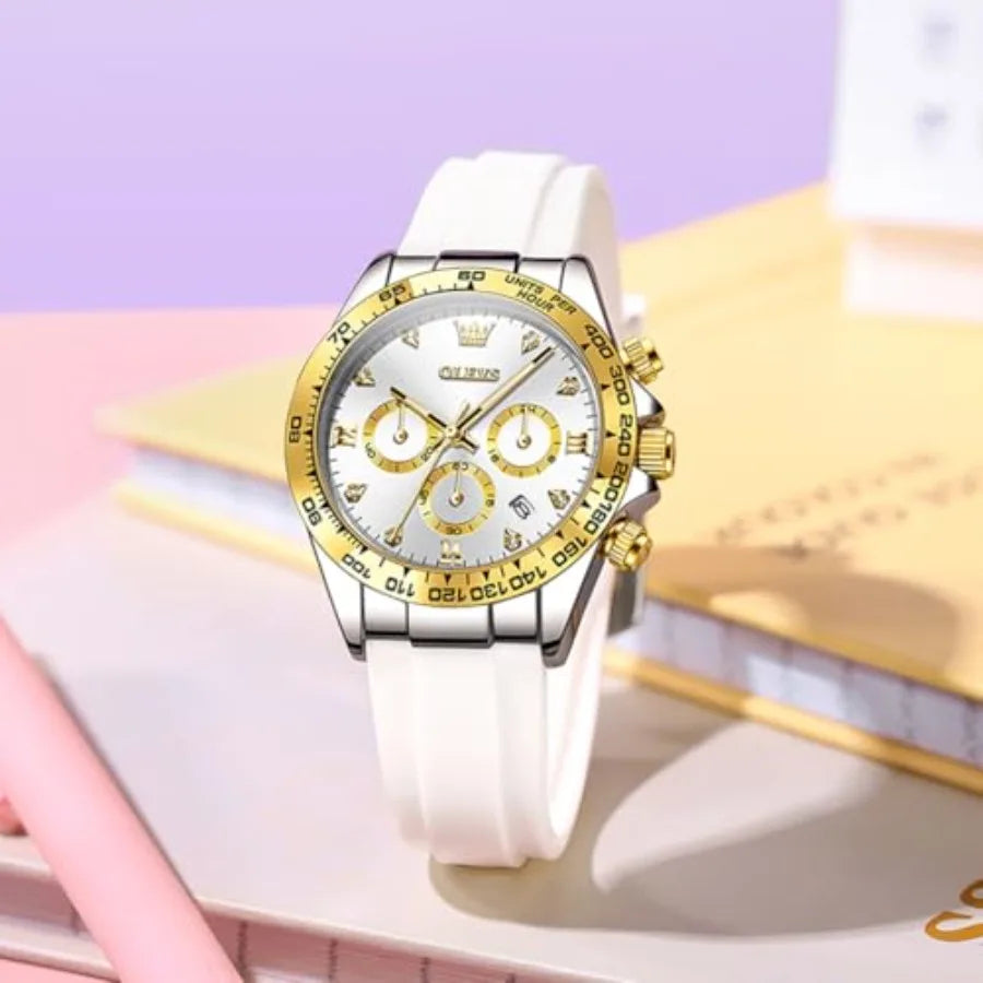 OLEVS Luxury Diamond Small Female Watches - Stainless Steel Bracelet, Waterproof Business Dress Analog Lumius Date Ladies Watch