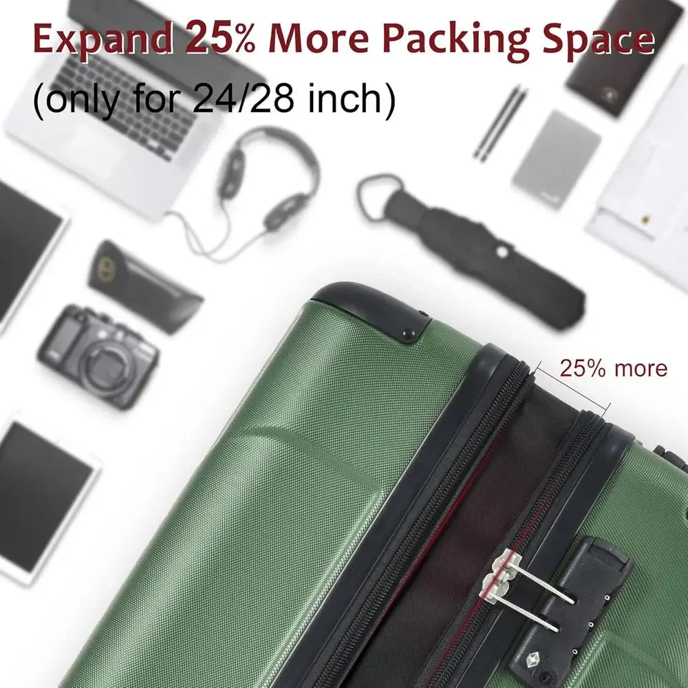6-Piece Expandable Hardshell Luggage Set with Dual Wheels, TSA Lock, Suitable for Men & Women, Green