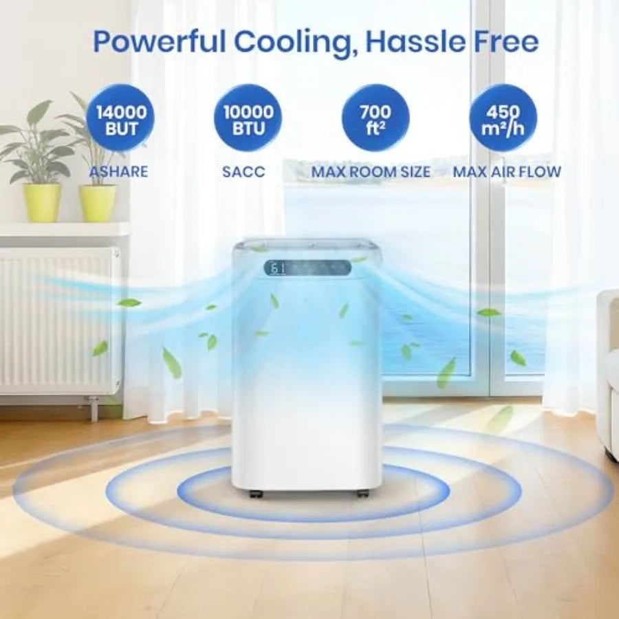 14000 BTU Portable Air Conditioner for Room Cooling up to 700 Sq. Ft 3-IN-1 Quiet Unit with Dehumidifier Fan Remote Control Sma