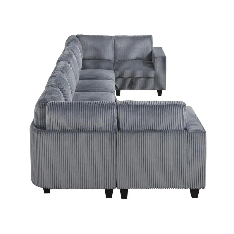 8-Piece Modular Sectional Sofa with Storage Seats, Side Pockets, Charging Ports, Dark Gray Corduroy Fabric, Modern Living Room