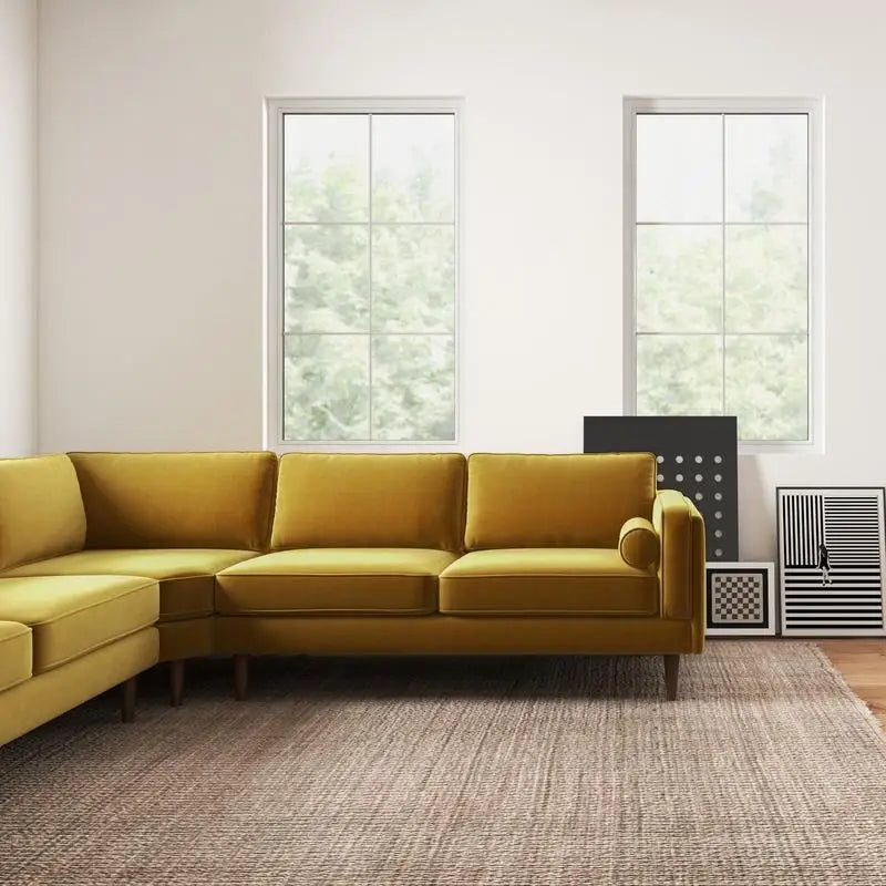 Amber Yellow Velvet Corner Sectional SofaNew Title: "Velvet Corner Sectional Sofa in Amber Yellow - Comfortable and Stylish