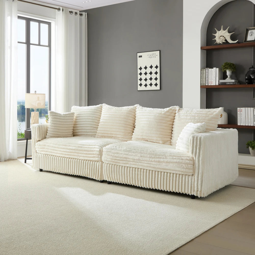 104.3" Plush Corduroy 4-Seat Sofa,Modern Comfy Upholstered Sofa Cloud Couch,Deep Seat Couches with Soft Pillows