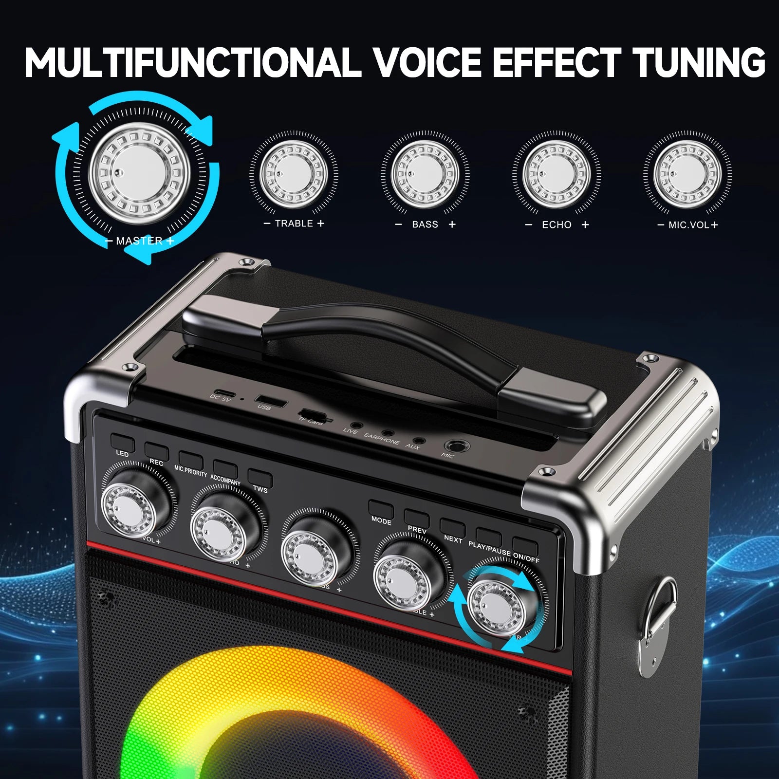 Kara Ok Machine with 2Wireless Microphones,Portable Bluetooth Speakers with Bass/Treble Adjustment,Pa System with Remote Control