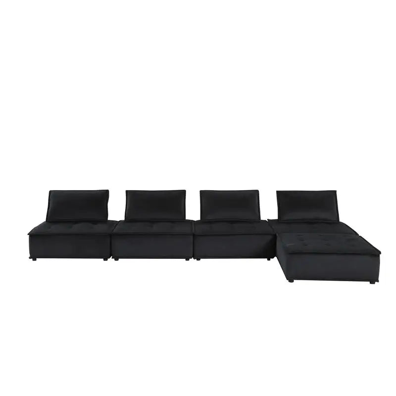 Black Velvet 5-Piece Sofa and Loveseat Set - Stylish and Comfortable Seating for Your Living Room