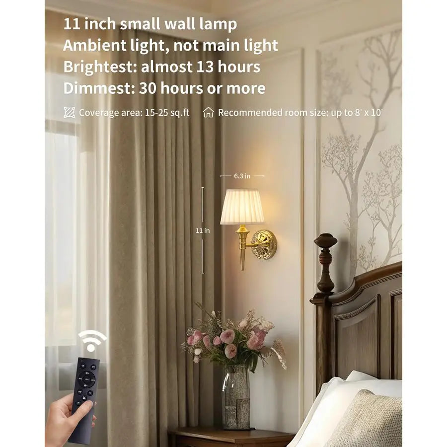 Cordless Wall Sconces Set of 2, Small Wireless 5200mAh Rechargeable Battery Fabric LED Wall Lamps, Portables Lightings for Wall
