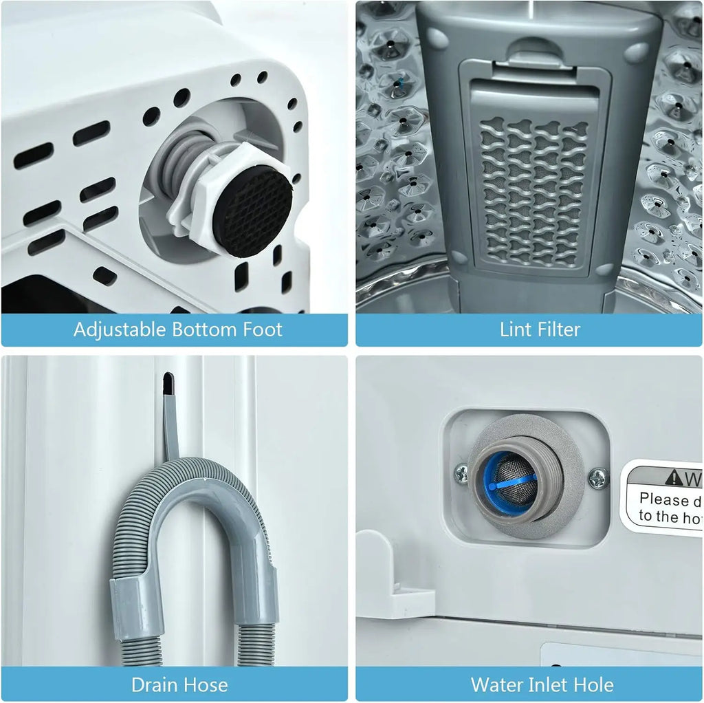 Full Automatic Portable Washing Machine 8.8lbs 2-in-1 Washer & Spinner Combo 1.04 cu.ft 10 Programs Top Load for Apartment Dorm