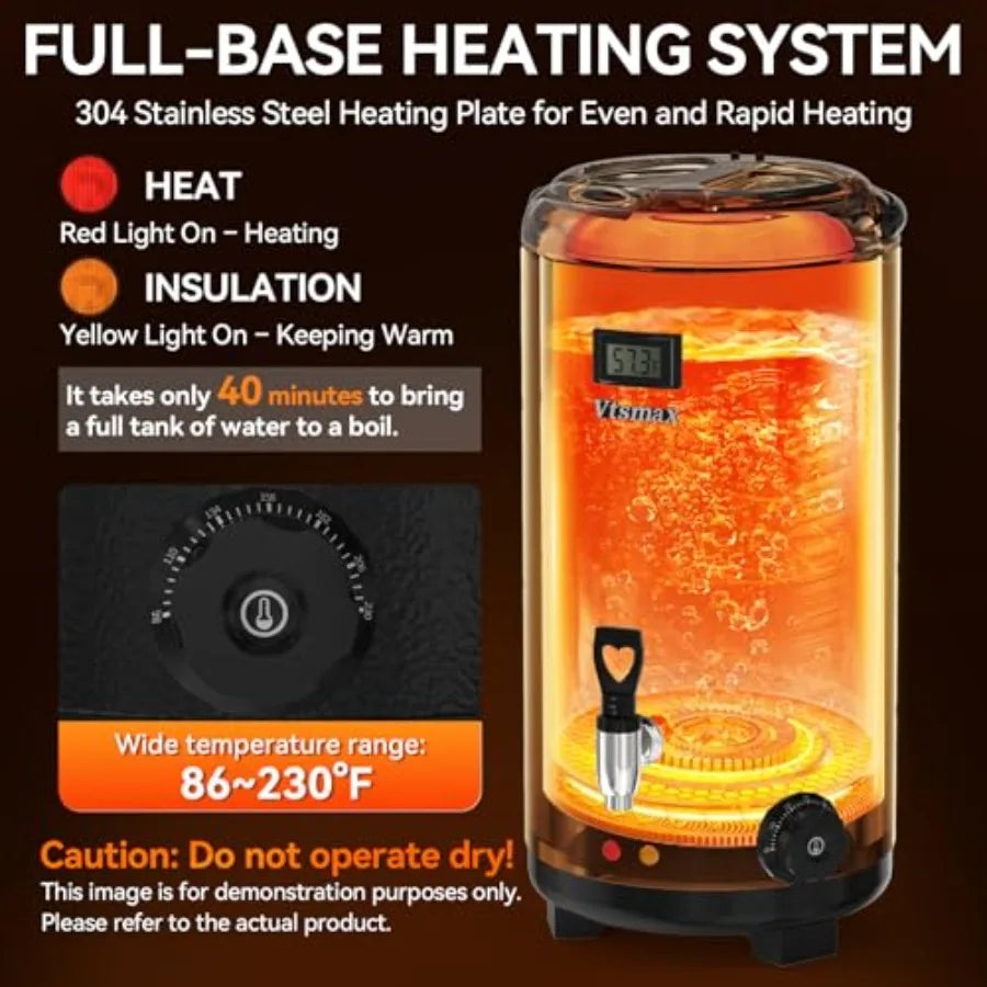 Electric Insulated Beverage Dispenser with Stand 2 Gallon Hot Cold Drink Dispenser 86-230 Adjustable Temperature Real-Time Temp