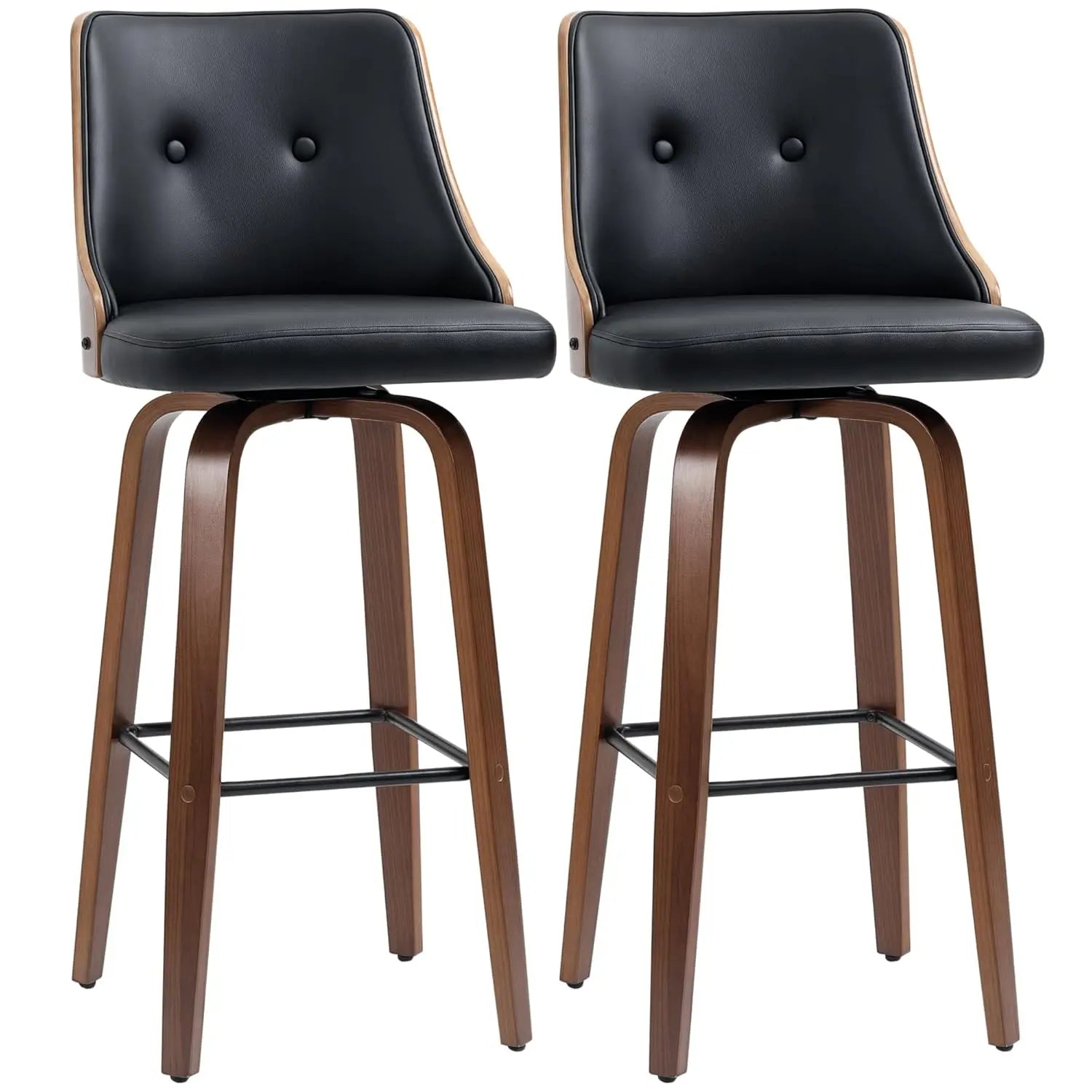 Bar Height Bar Stools, PU Leather Swivel Barstools with Footrest and Tufted Back, Set of 2, Customized