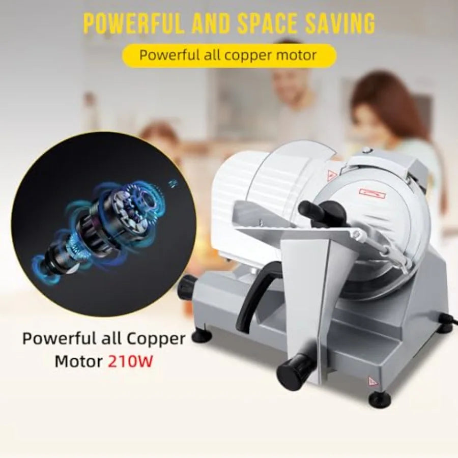 10 Inch Electric Meat Slicer 670W Dual Power Fully Automatic Food Slicer with Stainless Steel Blade 0-16mm Adjustable Thickness