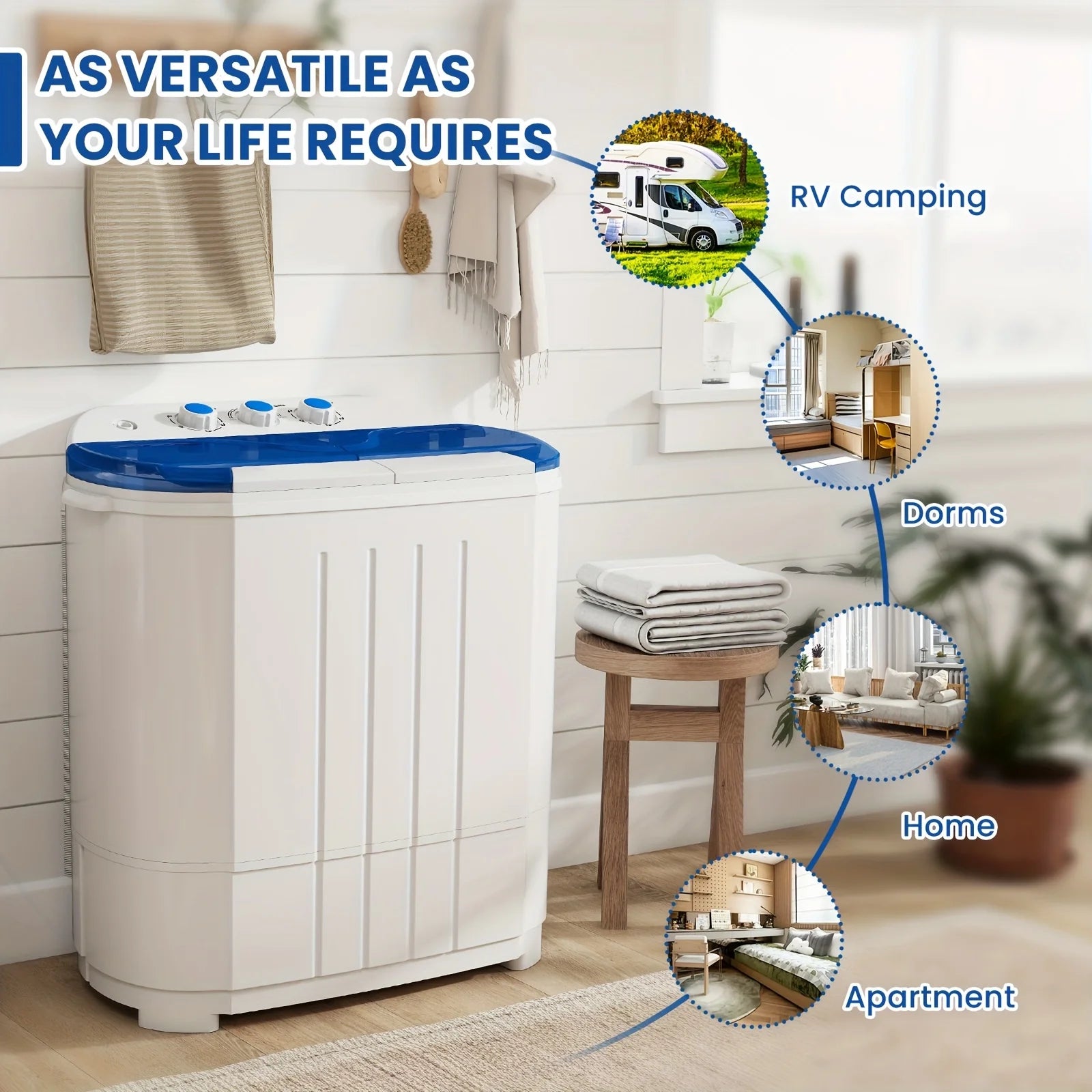 14.5Lbs Portable Washing Machine, Mini Twin Tub Laundry Washer with Gravity Drain, Time Control, Semi-Automatic 9.5Lbs Washer And 5Lbs Spin Dryer Combo for Apartments, Dorms, Rvs