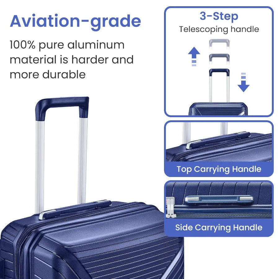 Travel luggage set: 4-piece expandable lightweight suitcases 14/20/24/28 inch , PP material, black, 360 mute spinner wheels, TS