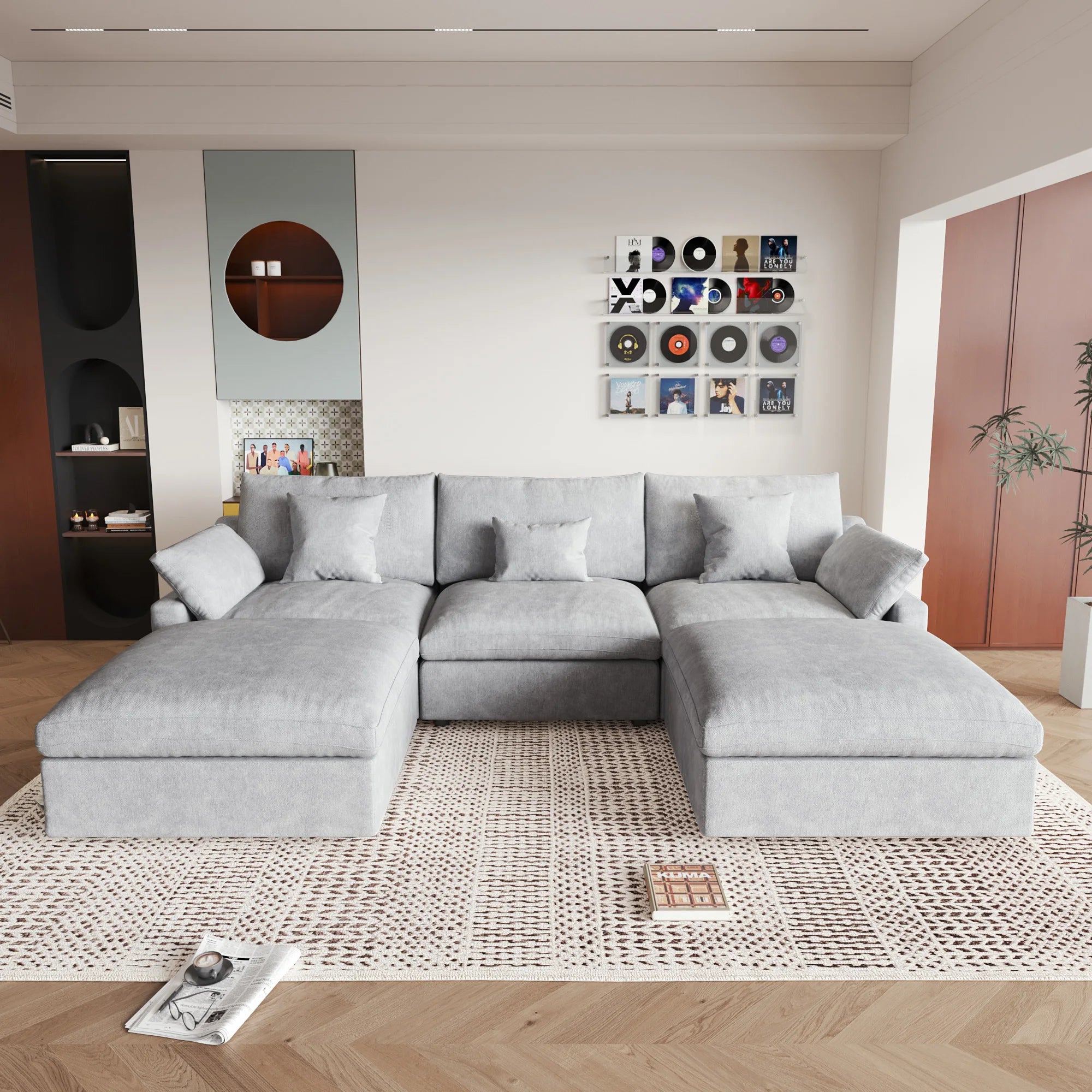Comfy Cloud Couch 120''  Modern Sectional Sofa for Living Room Down Filled Couch with Ottoman U Shaped 5 Seater Convertible Sofa