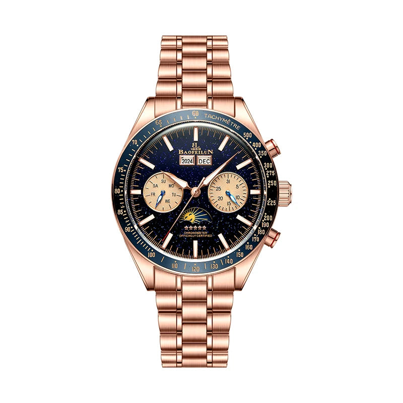 BAOFEILUN Moons Automatic Watches for Men Full Calendar 42MM Galaxy Dial Mineral Crystal 30M Waterproof Luxury Reloj Hombre Gift