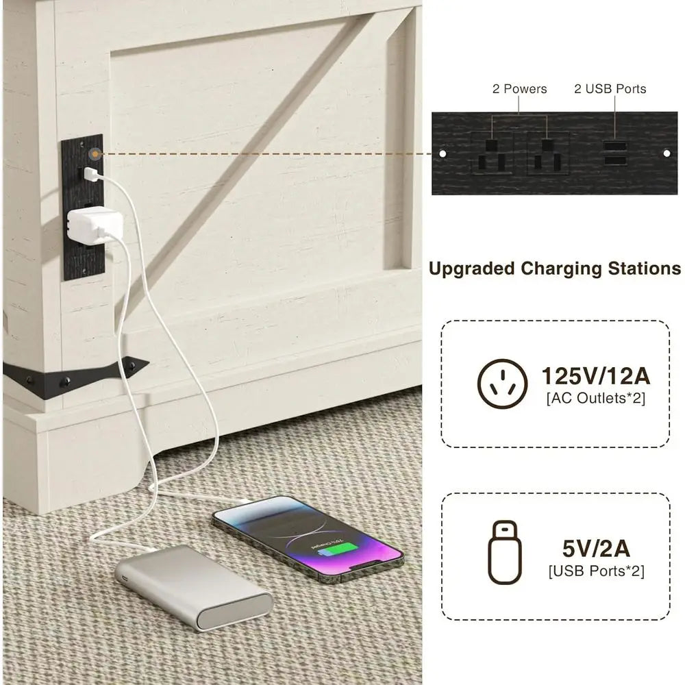 White 35.4 Wide Storage Coffee Table with Lift Top and Charging Station