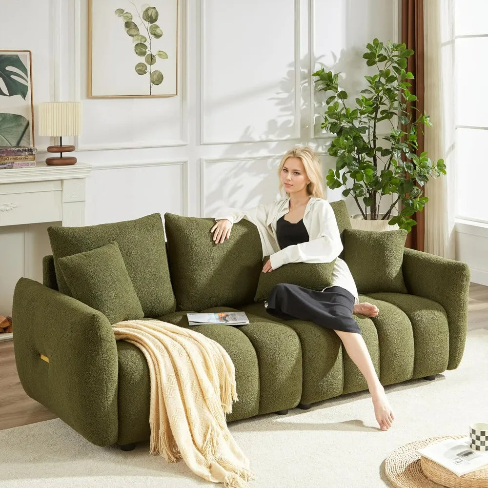 Teddy Cloud Sofa Couch, Comfy Upholstered Sherpa Deep Seat Boucle Sofa, Cozy Modern 3 Seater Couch with 3 Pillows, Oversized Lov