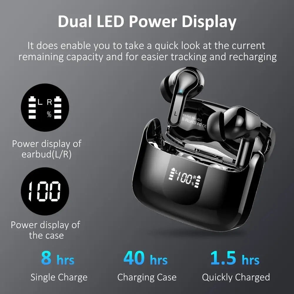 2026 Bluetooth 5.4 Wireless Earbuds with 40H Playback, ENC Noise Cancelling, IP7 Waterproof for Sports