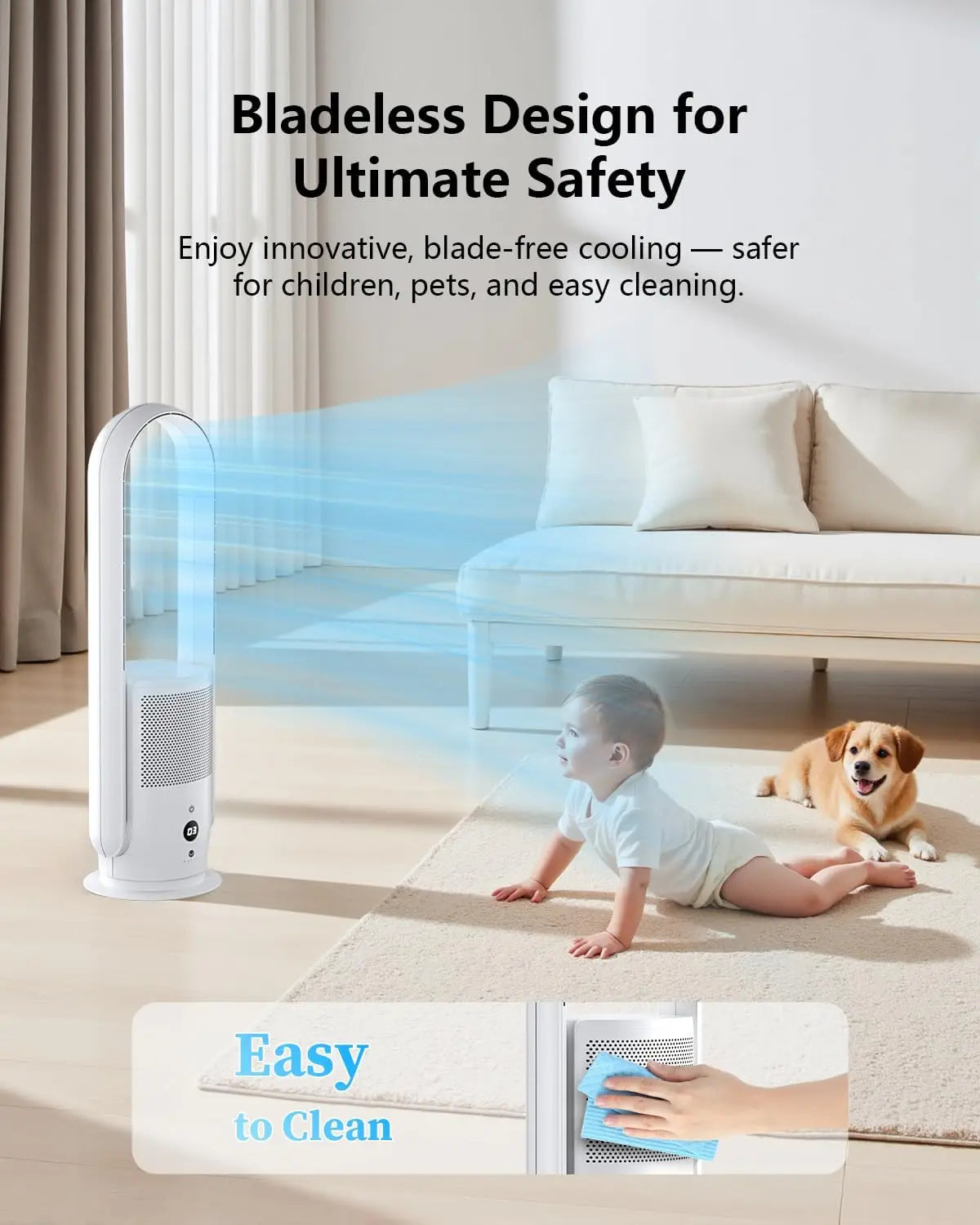 Bladeless Tower Fan with Air Purifier, Quiet Remote Touch Control, 9 Speeds Timer HEPA Filter Oscillation for Home Office