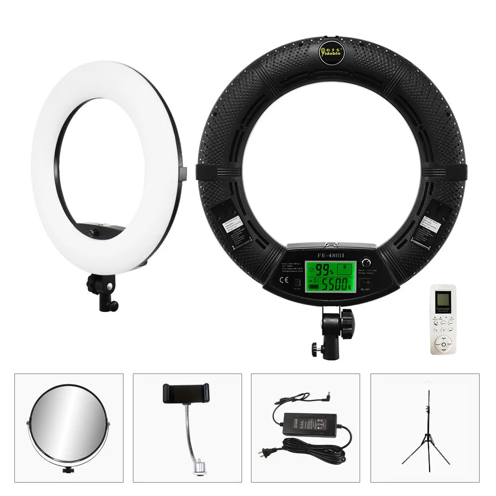 18inch Ring Lights with Tripod Remote Control LED Video Lamp FE480 96W Fill Light Bi-color Photo Studio for Makeup Beauty Salon