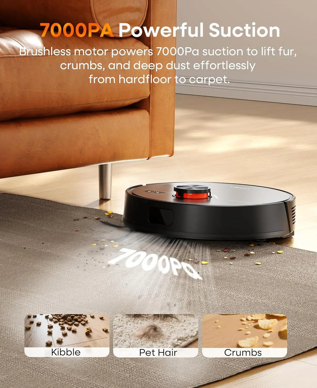 Self-Emptying Robot Vacuum Mop Combo with LiDAR Navigation, 7000Pa Suction, 180 Min Runtime for Pet Hair and Carpets