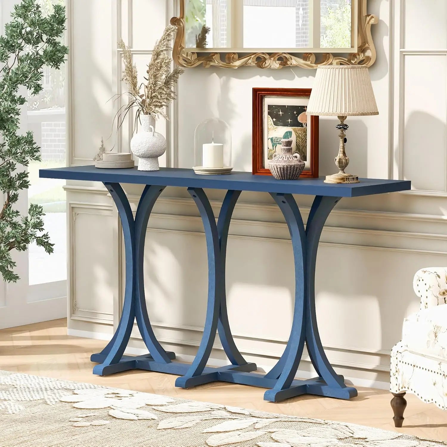 V-Shaped Base Console Table Natural Wood Veneer Entryway Hallway Living Room 59.8" W X 14.2" D X 33.8" H, Customized